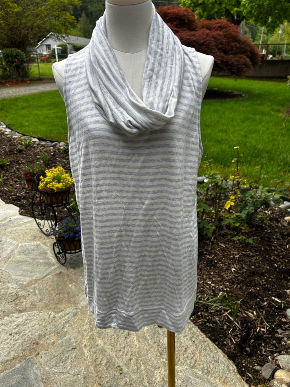 Women's Sleeveless Cowl Neck Striped Tunic